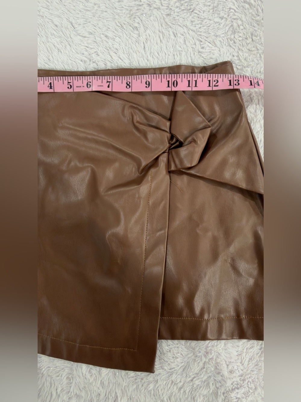 Princess Polly Brown Faux Leather Wrap Mini Skirt with Side Knot - Picture 9 of 12